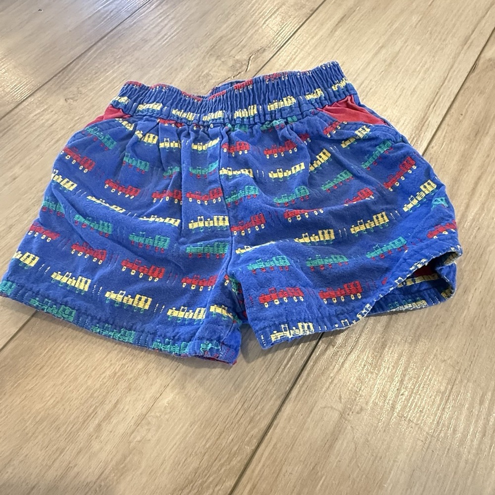 Vintage 90s OshKosh B'gosh Cotton Blue Shorts All Over Train Print 24 Mo USA